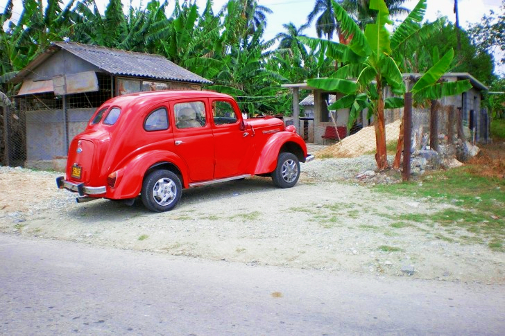 Red Car In Havana, Cuba