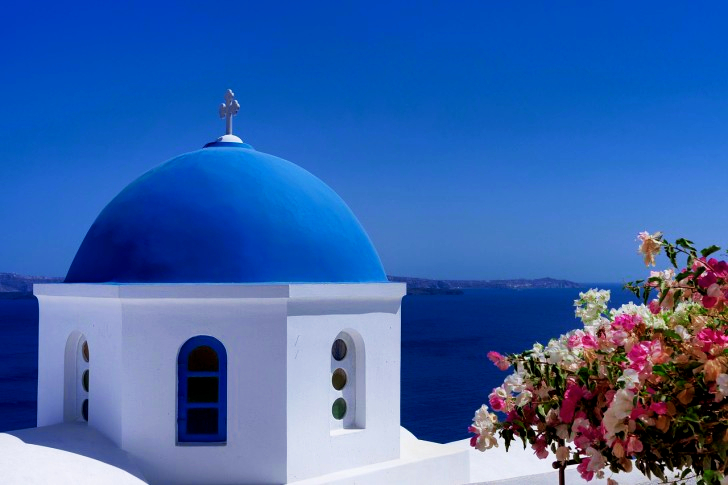 Santorini Blue Dome In Greece