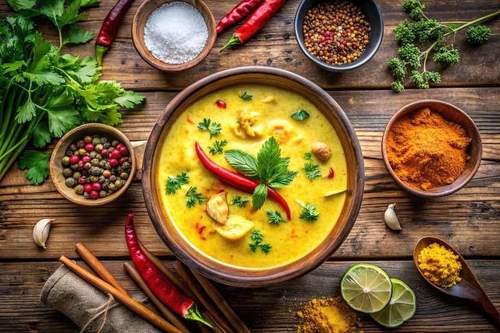 Currysoep, kruiden, eten, keuken