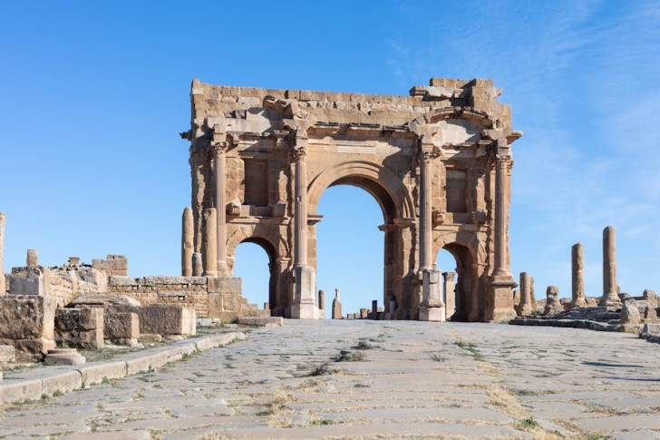 قوس تراجان تيمقاد ثموغادي القديم بالقرب من باتنة الجزائر