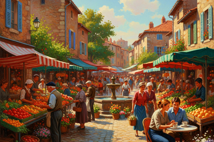 Marketplace in France Jigsaw Puzzle
