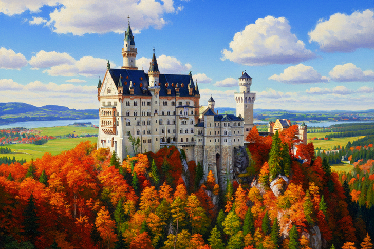 Neuschwanstein Castle In Autumn Jigsaw Puzzle