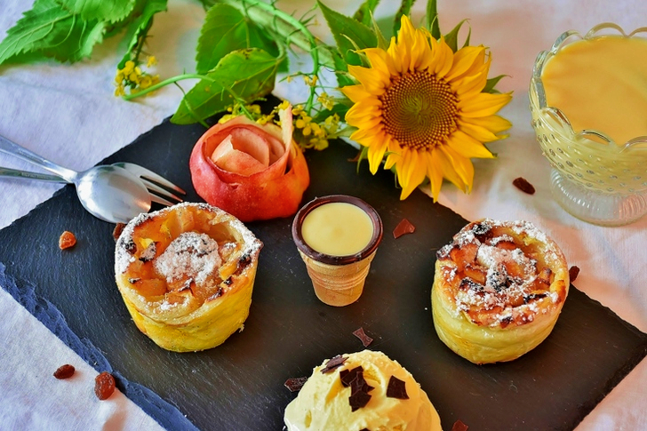 Sunflower Beside Pastry Dish