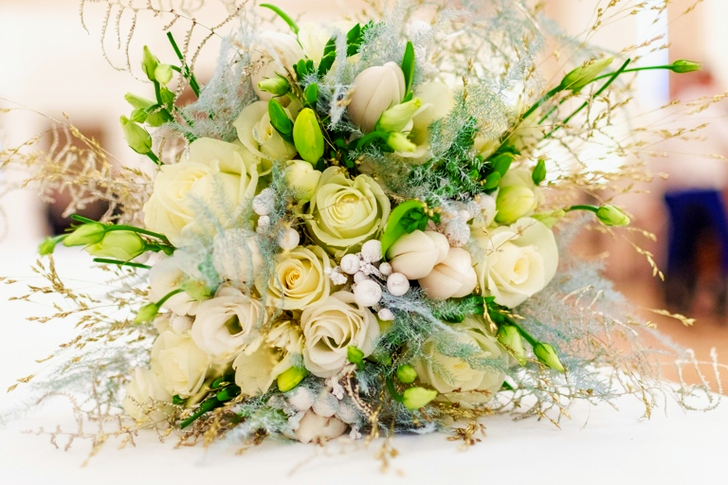 Bouquet of White Roses on Table
