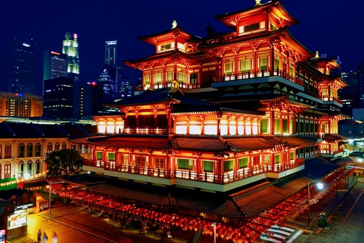 View of Illuminated Buildings at Night