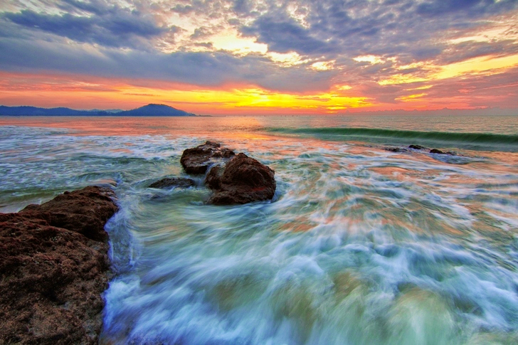 Ocean Under White Clouds during Orange Sunset