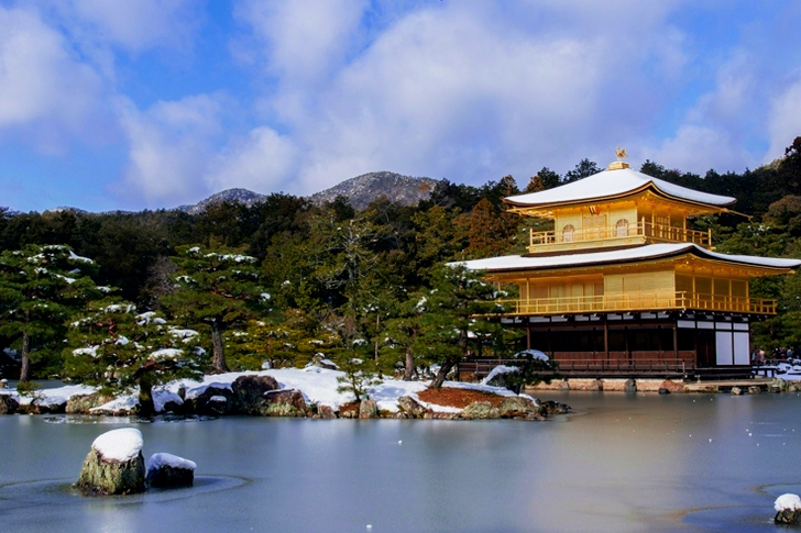Temple Near Body Of Water Surrounded By Trees With Mountain Background
