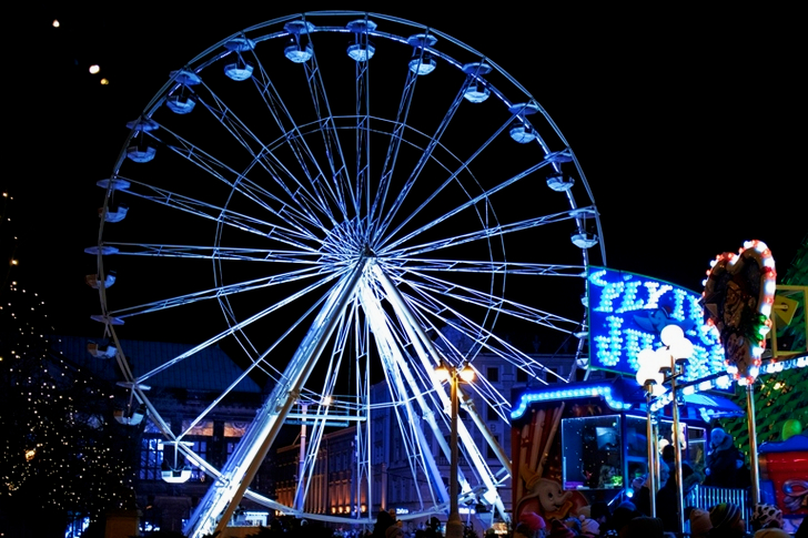 White Lighted Ferris Wheel in Amusement Part