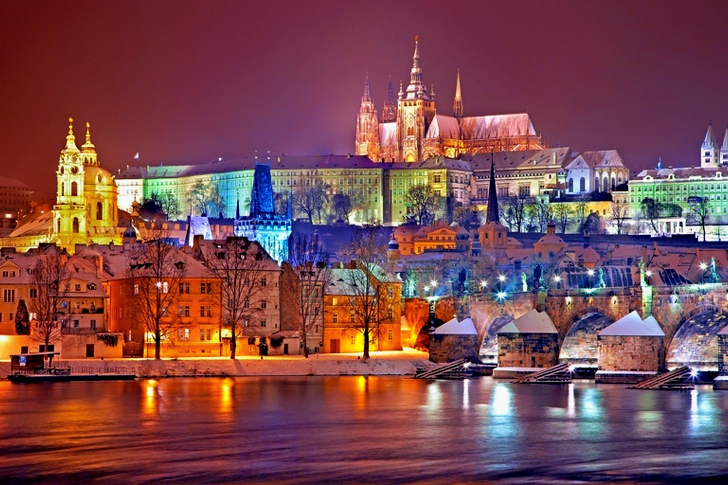 Prague Castle District Lit Up at Night