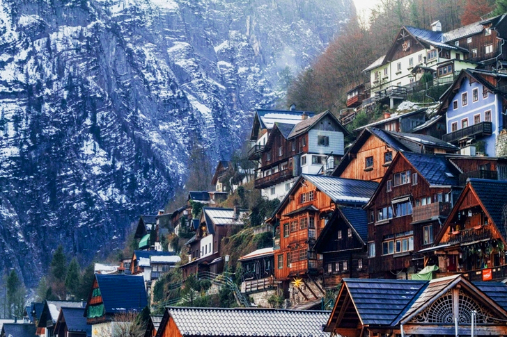 Assorted-color Wooden House on Mountain