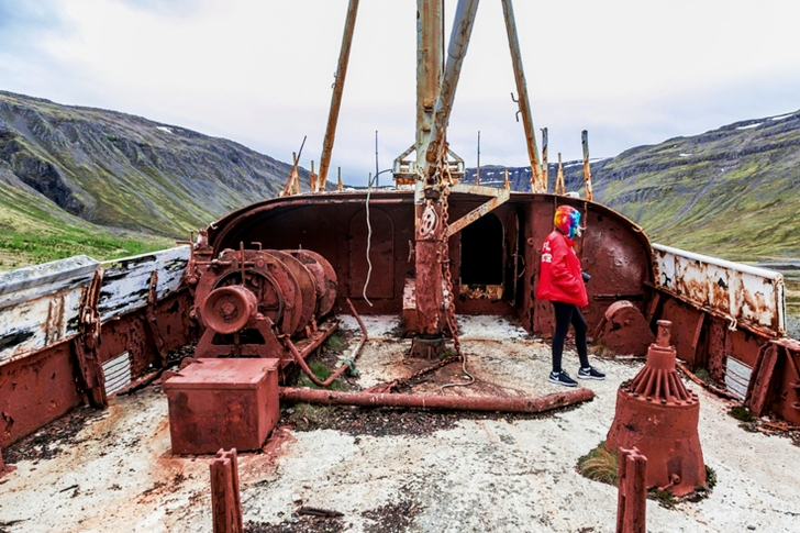 Person Standing on Abandoned Ship