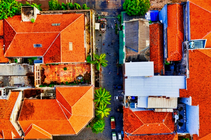 Bird's-eye View of Two Orange RoofedHouses