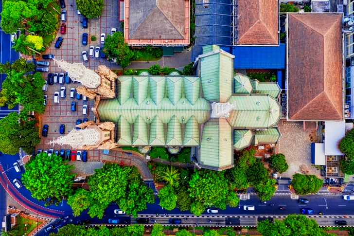 Aerial View of Teal and Beige Cathedral