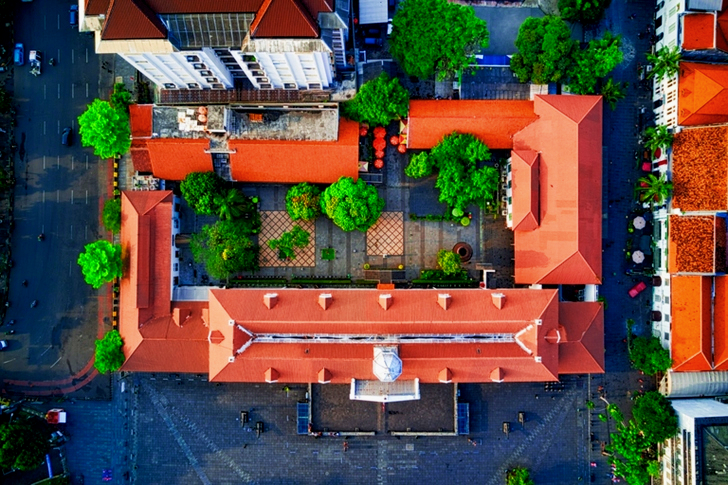 Aerial of Orange Roofed House