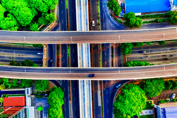 Aerial of Gray Concrete Roads