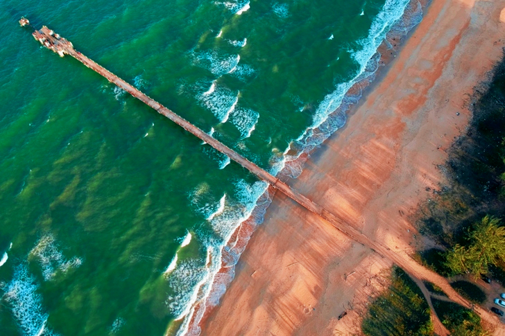 Aerial of Wooden Dock on Sea