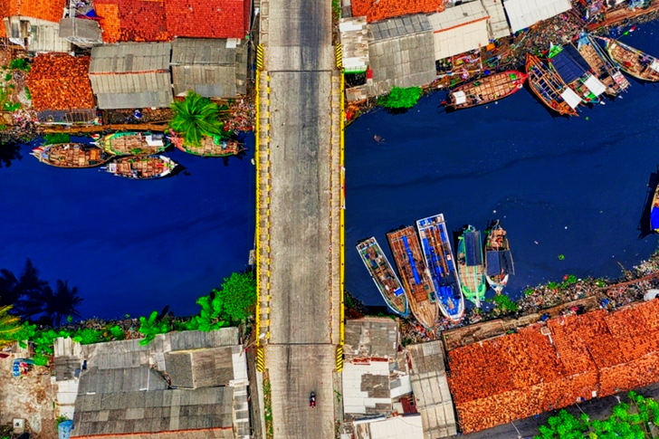 Top View Boats Near Bridge