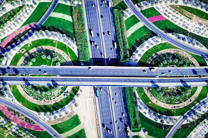 Aerial of Vehicles in Road