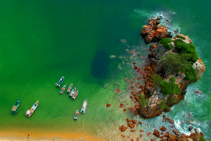 Bird's Eye View of Boats on Body of Water