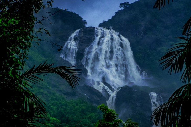 Waterfall Under Dark Sky