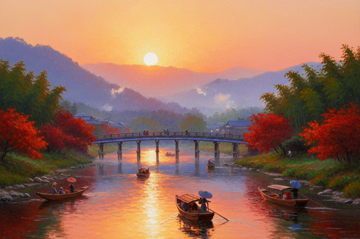 Sunrise in Katsura River Jigsaw Puzzle